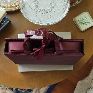 Estee Lauder Burgundy Makeup Travel bag with Bow Accent